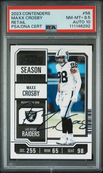 2023 Panini Contenders Season Ticket Maxx Crosby Auto PSA 8.5/10 #56 Raiders!