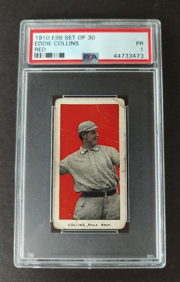 E98 Eddie Collins, Red Background - PSA 1