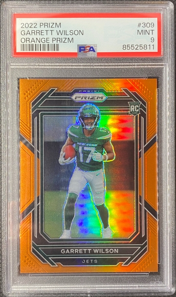 2022 Panini Prizm - #309 Garrett Wilson True Orange Prizm RC /249 PSA 9 Mint