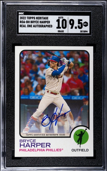 2022 Topps Heritage #ROA-BH Real One Blue Ink Auto Bryce Harper SGC 9.5 Auto 10