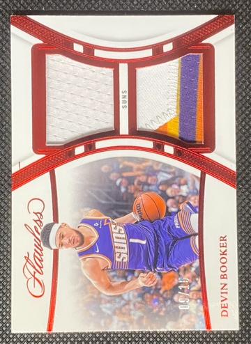2023-24 Panini Flawless - #FDP-BOO Devin Booker Game Used Dual Patches Ruby /15
