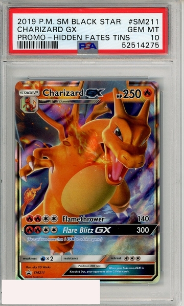 2019 PKMN SM BSP CHARIZARD GX #SM211 PROMO-HIDDEN FATES TINS PSA 10