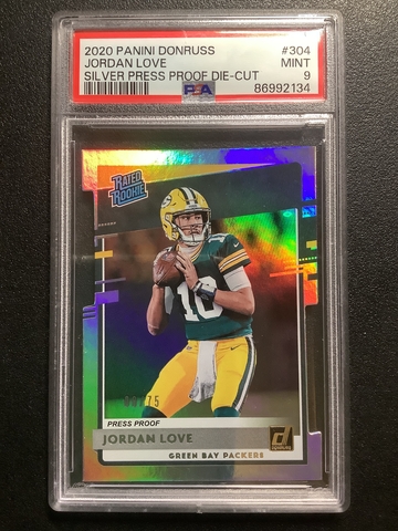 2020 Donruss Jordan Love Press Proof Silver /75 Die-Cut Rated RC PSA 9 Packers