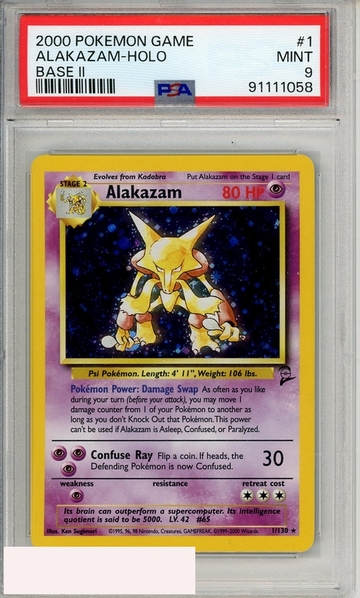 2000 POKEMON GAME BASE II ALAKAZAM-HOLO #1 BASE II PSA 9 MINT
