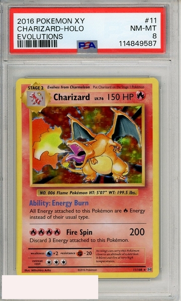 2016 POKEMON XY EVOLUTIONS CHARIZARD-HOLO #11 PSA 8