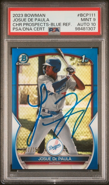  2023 Bowman Chrome #BCP111 JOSUE DE PAULA Blue Refractor RC AUTO /150 PSA 9/10