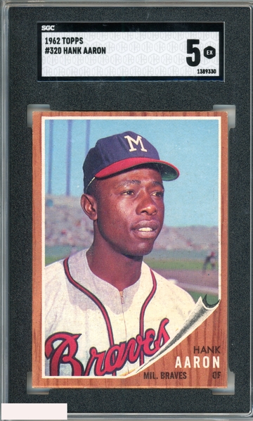 1962 TOPPS HANK AARON #320 MILWAUKEE BRAVES HOF SGC 5 EX