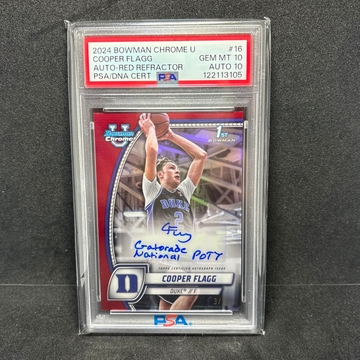 2024 Bowman Chrome U Cooper Flagg Red Auto /5 PSA Gem Mint 10/10