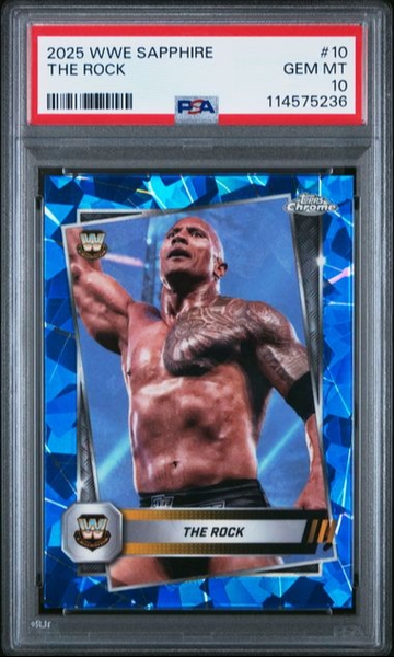 2025 Topps Chrome Sapphire WWE The Rock PSA 10