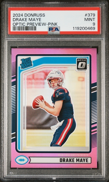 2024 Donruss #379 Drake Maye Optic Preview-Pink PSA 9