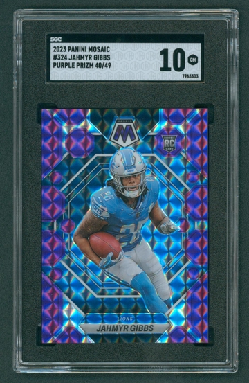 2023 Panini Mosaic Jahmyr Gibbs Purple Prizm SGC 10