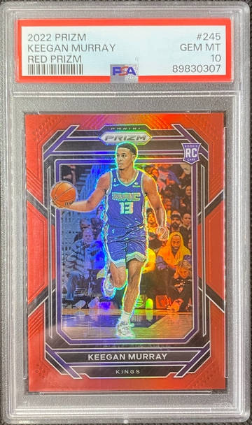 2022-23 Panini Prizm - #245 Keegan Murray True Red Prizm RC /299 PSA 10 Gem Mint