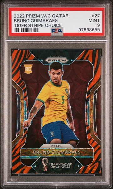 2022 Prizm World Cup Qatar Bruno Guimaraes #27 Tiger Stripe Choice Rookie RC PSA 9