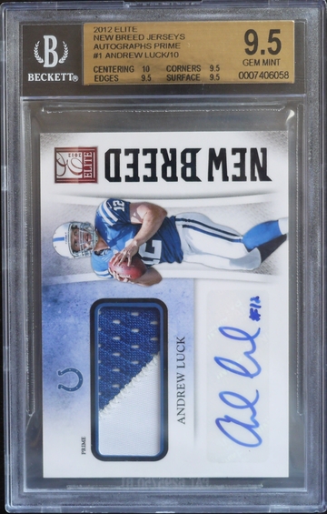 BGS 9.5 - 2012 ELITE ANDREW LUCK RC #1 (05/10) NEW BREED JERSEY PRIME AUTO 10 TRUE GEM+