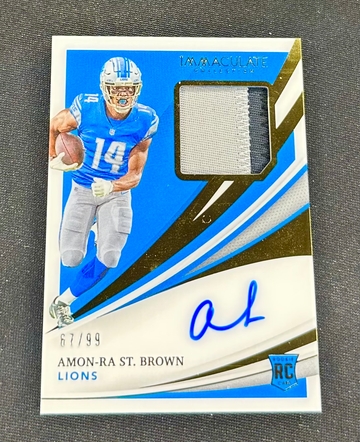 2021 Amon-Ra St. Brown Panini Immaculate Rookie Patch Auto /99 RPA #134 Autograph SP RC Jersey