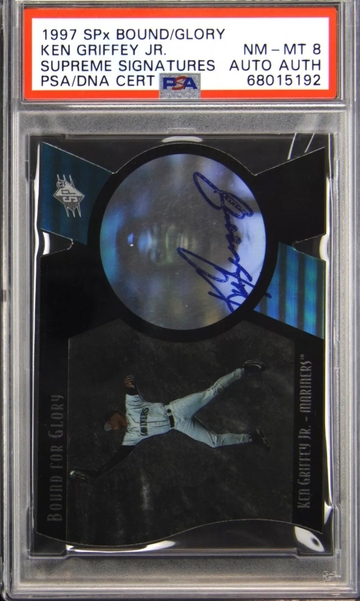 1997 SPx Bound for Glory AUTO KEN GRIFFEY JR PSA 8 NM-MT /250 SP
