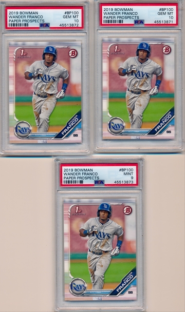 2019 Bowman Paper Wander Franco (2) PSA 10 and (1) PSA 9 Lot