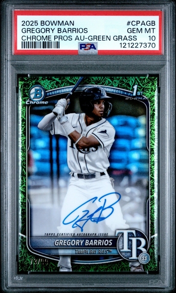 2025 Bowman Chrome Prospect Autographs Gregory Barrios Green Grass PSA 10 /99