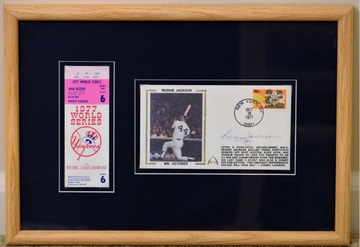 Framed 1977 Game 6 WS Ticket and Autographed Gateway First Day Cachet
