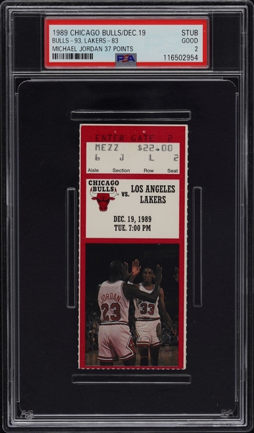 1989 Bulls vs Lakers Ticket stub Michael Jordan 37 points psa 2