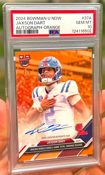 2024 Bowman U Now Jaxson Dart Orange #/5 On Card Auto PSA 10 Giants Ole Miss #37A