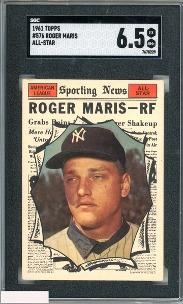 1961 TOPPS ROGER MARIS #576 ALL STAR NEW YORK YANKEES SGC 6.5 EX-NM+