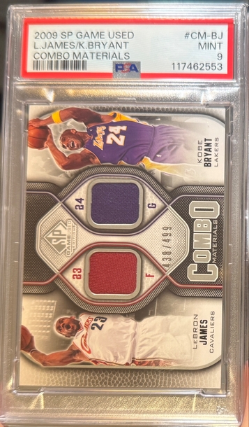 2009 SP Game Used Lebron James Kobe Bryant Combo Materials Jersey /499 PSA 9
