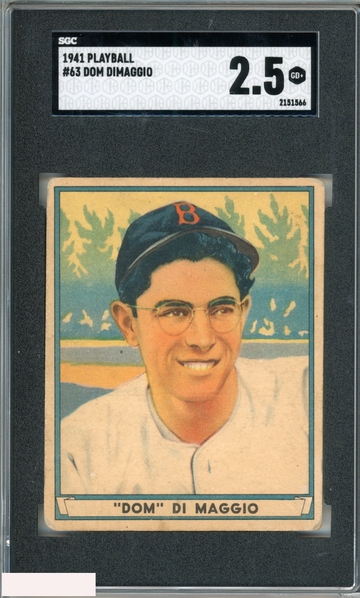 1941 PLAYBALL DOM DIMAGGIO #63 ROOKIE RC BOSTON RED SOX SGC 2.5 GD+