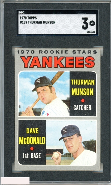 1970 TOPPS THURMAN MUNSON #189 ROOKIE RC NEW YORK YANKEES SGC 3 VG