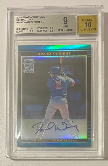 2002 Bowman Chrome David Wright Refractor BGS 9 Auto 10