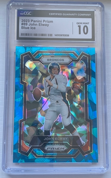 2023 Panini Prizm Blue Ice John Elway #89 20/99 CGC 10