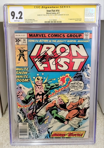 Iron Fist #14 (1977) CGC 9.2 SS - 2x signed by Stan Lee & Claremont 1st Sabretooth