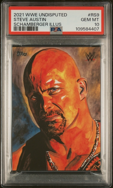 Steve Austin 2021 Topps WWE Undisputed Rob Schamberger Illustrations #RS9 PSA 10