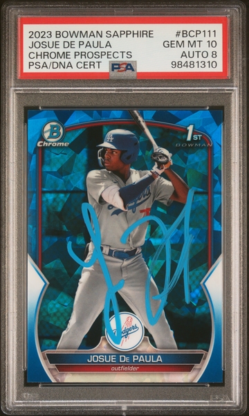 2023 Bowman Chrome Sapphire #BCP111 JOSUE DE PAULA Refractor 1st AUTO PSA 10 Gem Mint