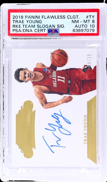 2018 Panini Flawless RKE Team Slogan Sig Trae Young #BSS-TY /25 PSA 8 Auto 10