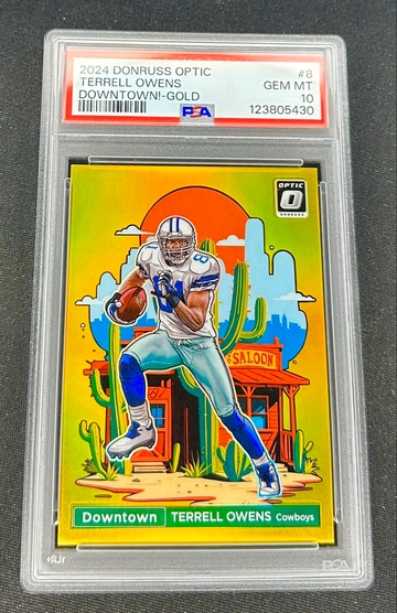 2024 Terrell Owens Panini Donruss Optic Downtown Gold Prizm 7/10 PSA 10 #8 SP