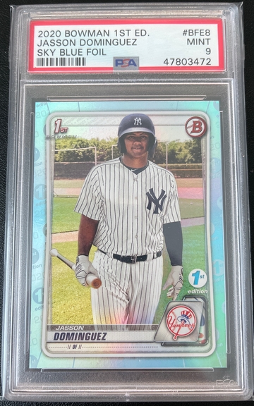 PSA 9 Jasson Dominguez 2020 bowman 1st edition sky blue foil