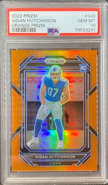 2022 Panini Prizm - #340 Aidan Hutchinson Orange Prizm RC /249 PSA 10 Lions
