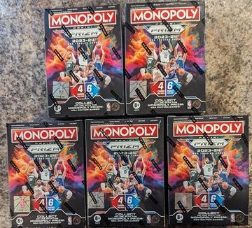 (5) 2023-24 Monopoly Prizm NBA Sealed Blaster Box lot Wemby Wembanyama