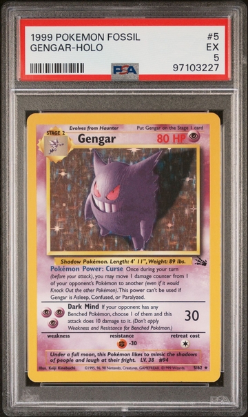 1999 Pokémon Fossil Gengar #5 Holo PSA 5