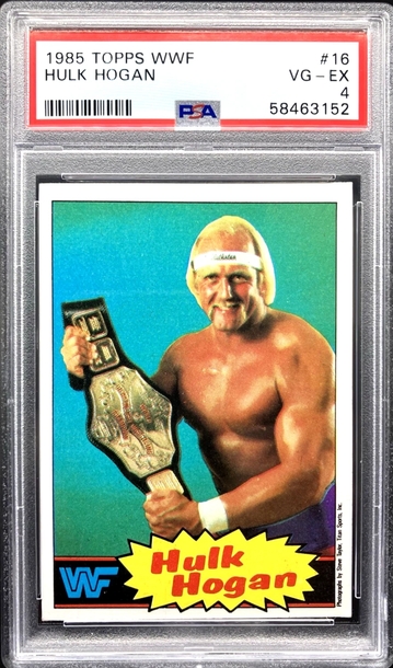 1985 Topps WWF Hulk Hogan #16 Rookie WWE HOF Blue Background *PSA 4* VG-EX