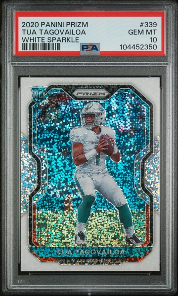 2020 PANINI PRIZM #339 TUA TAGOVAILOA WHITE SPARKLE PSA 10