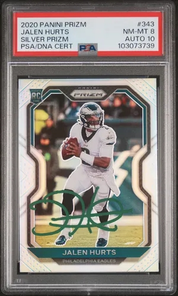 2020 Prizm Silver JALEN HURTS Rookie On Card Auto - Color Match Auto PSA 10
