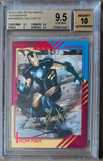 2015 Fleer Retro Marvel Iron Man Marco Checchetto AUTO #29 BGS 9.5