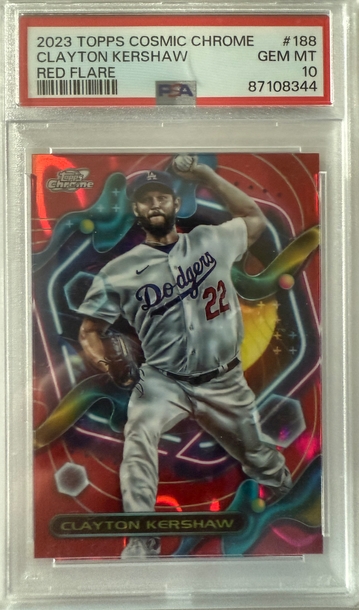 2023 Topps Cosmic Chrome Clayton Kershaw #188 Red Flare 4/5 PSA 10