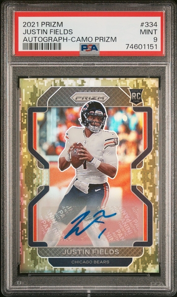 2021 PRIZM | Justin Fields CAMO PRIZM ROOKIE AUTO /25 | PSA 9