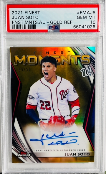 2021 Finest Juan Soto Finest Moments Auto Gold /50 PSA 10