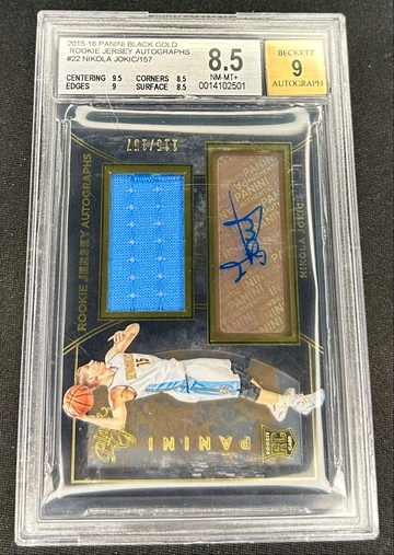 2015-16 Nikola Jokic Panini Black Gold Rookie Patch Jersey Auto /157 BGS 8.5 9 RPA Autograph #22 RC SP
