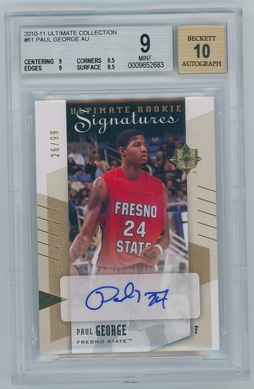 Paul George 2010-11 Ultimate Collection #61 Ultimate Rookie Signatures #/99 BGS 9 10