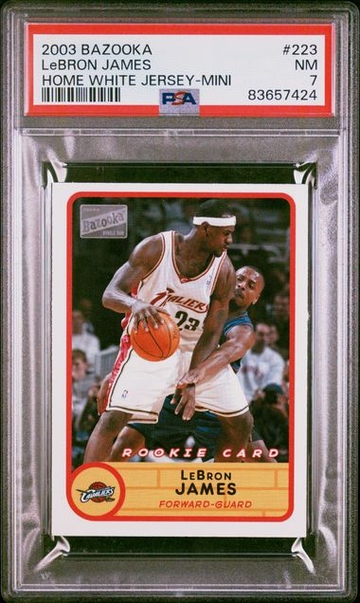 2003 TOPPS BAZOOKA MINI ROOKIE RC HOME WHITE JERSEY - LEBRON JAMES #223 - PSA 7